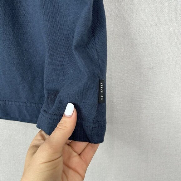 Ted Baker Mens T-Shirt 3 Blue Famtime Multi Pocket Crewneck Basic Travel Lounge - Picture 3 of 10